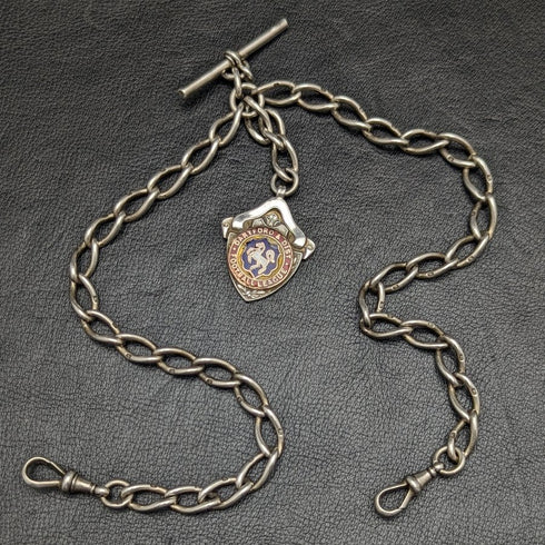 1899 British Antique Pure Silver (925 Silver) Double Albert Chain 57g Medal Fob